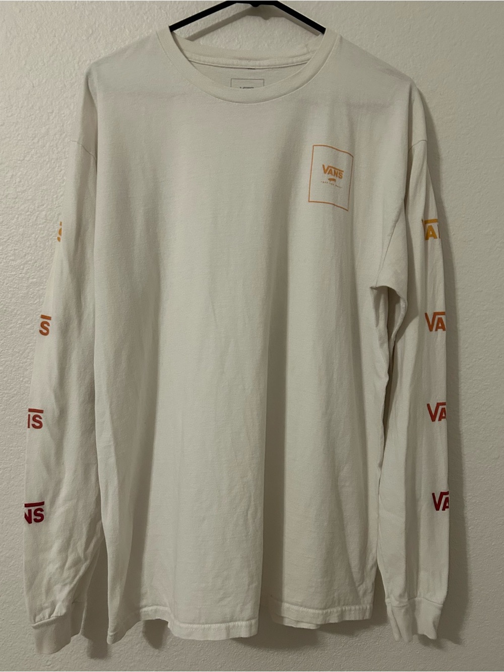 Vans Men’s Long Sleeve Logo Tee - Cream with Gradient Sleeve Logos